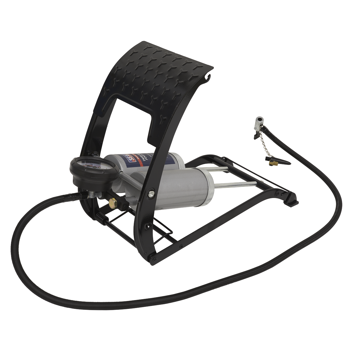 Sealey Foot Pump Twin Barrel Professional Steel Framed With Accessories FP4