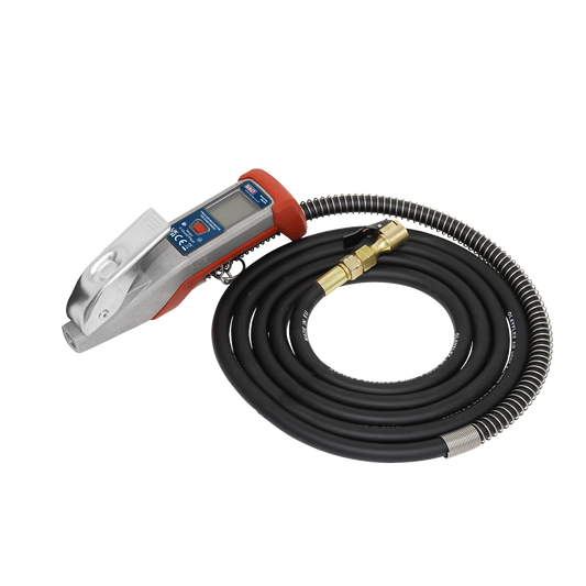 Sealey Digital Tyre Inflator 2.7m Flexible Hose With Clip-On Connector SA375
