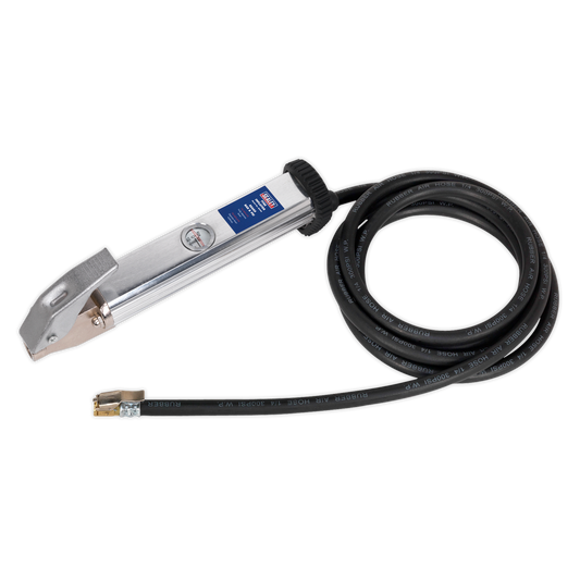 Sealey Tyre Inflator With 2.7m Hose & Clip-On Connector Zinc Head SA396