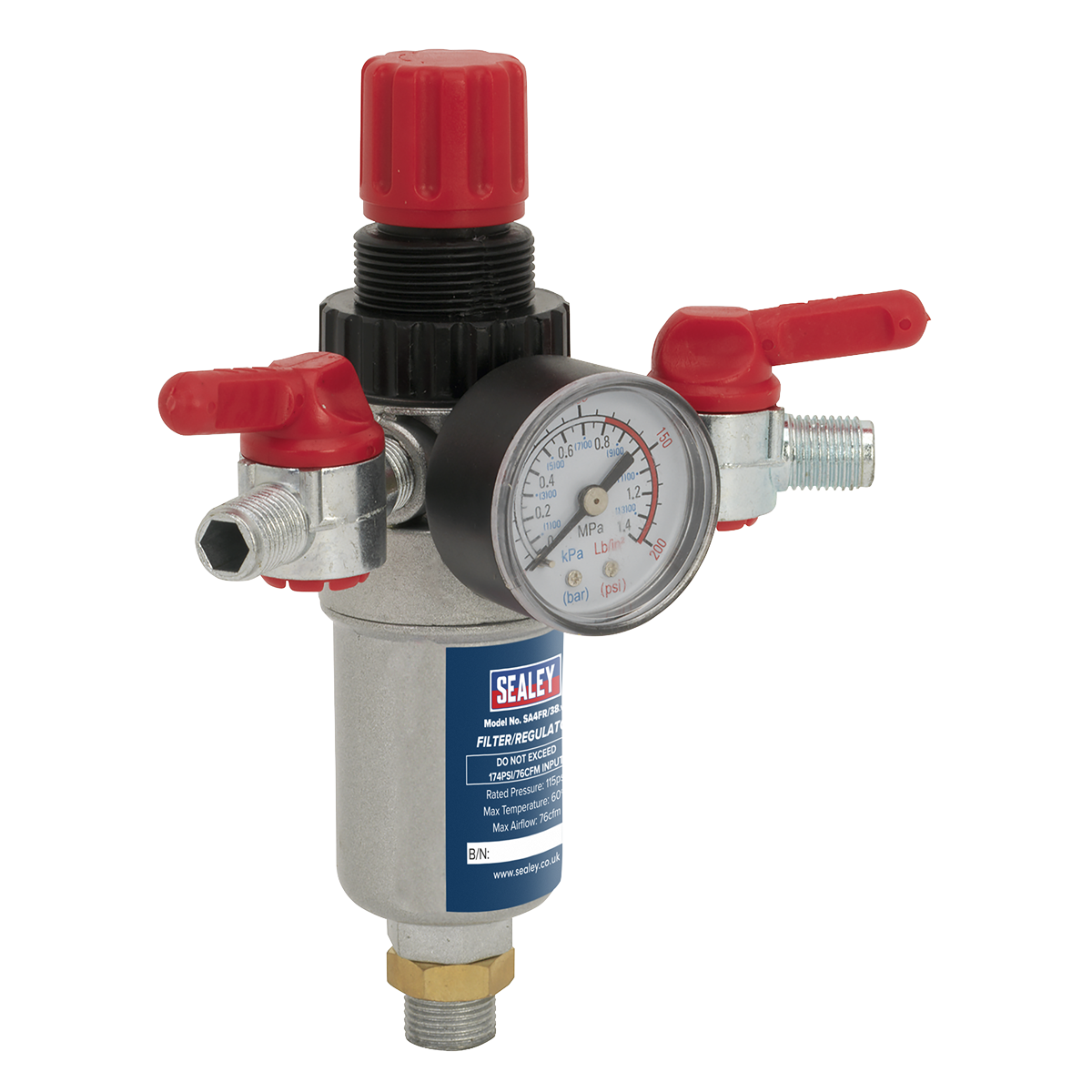 Sealey Air Filter Regulator Large Gauge 3/8" BSP Male - 1/4" BSP Male SA4FR/38