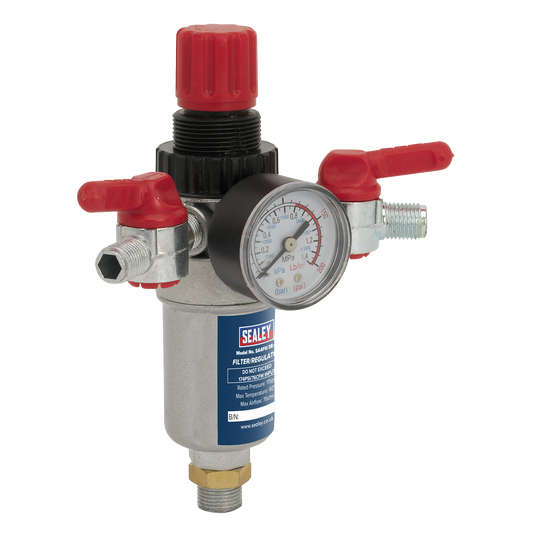 Sealey Air Filter Regulator Large Gauge 3/8" BSP Male - 1/4" BSP Male SA4FR/38