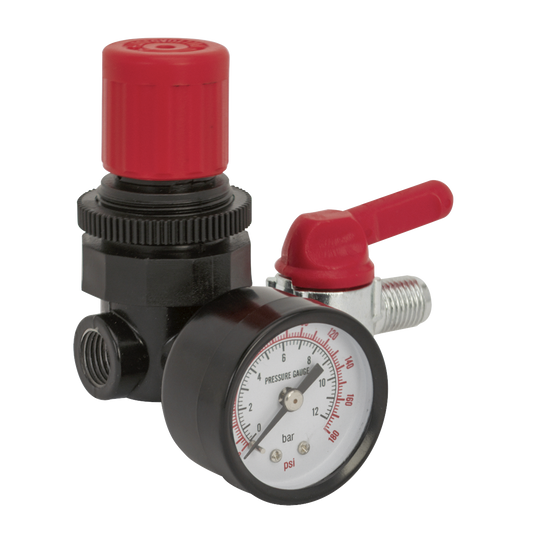Sealey Air Regulator With Gauge 1/4" BSP Female - 1/4" BSP Male SA5/RG/14