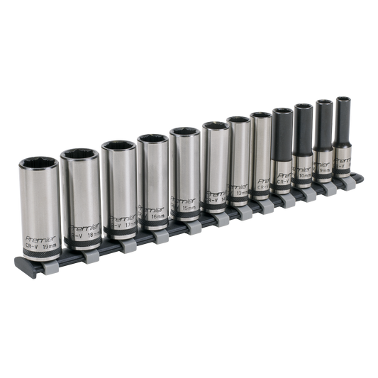 Sealey Socket Set 12 Pieces 3/8" Square Drive Deep Lock-On Metric AK2744B
