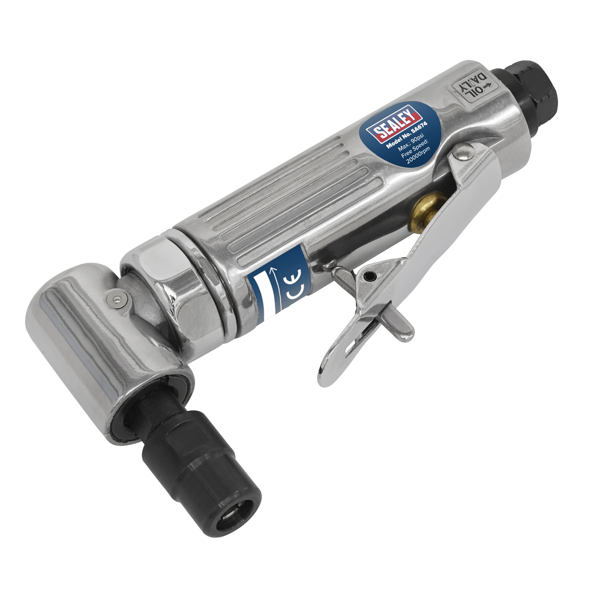 Sealey 90° Angle Air Die Grinder With Aluminium Body & Trigger Silver SA674