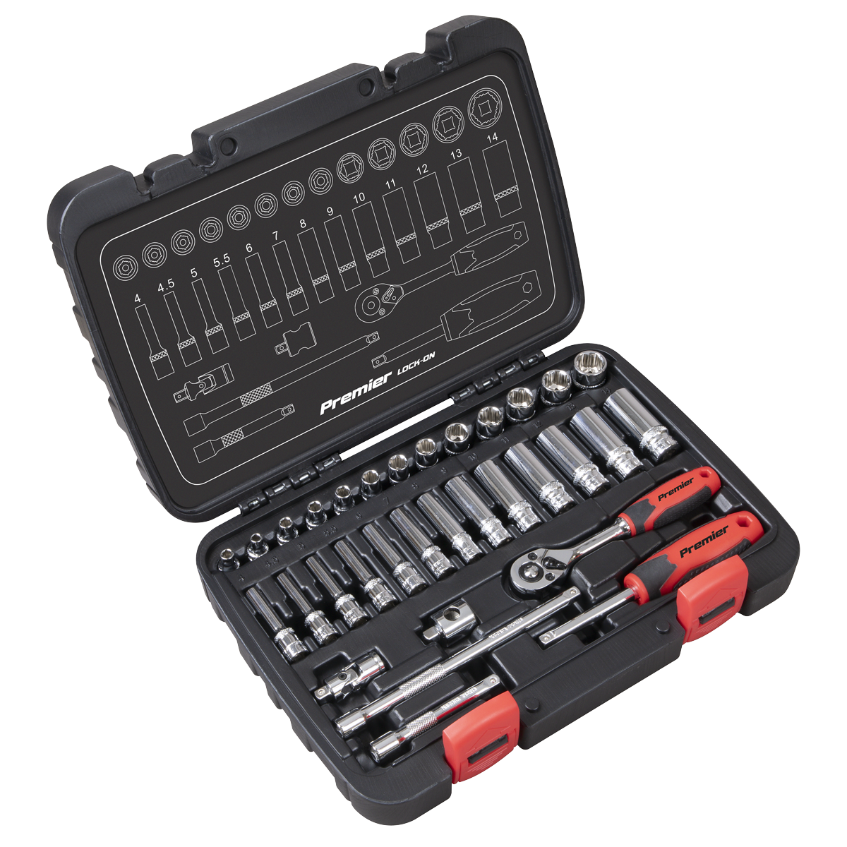 Sealey Socket Set 32 Pieces 1/4" Square Drive Lock-On 6 Point Metric AK27480
