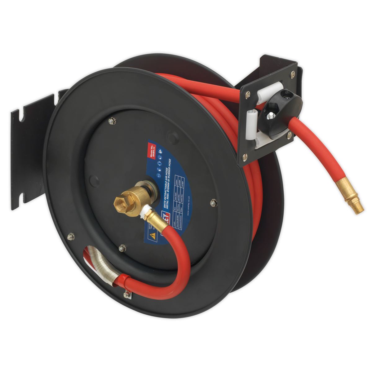 Sealey Retractable Air Hose Steel Reel 8m 10mm ID Rubber Hose 3/8" BSP SA84