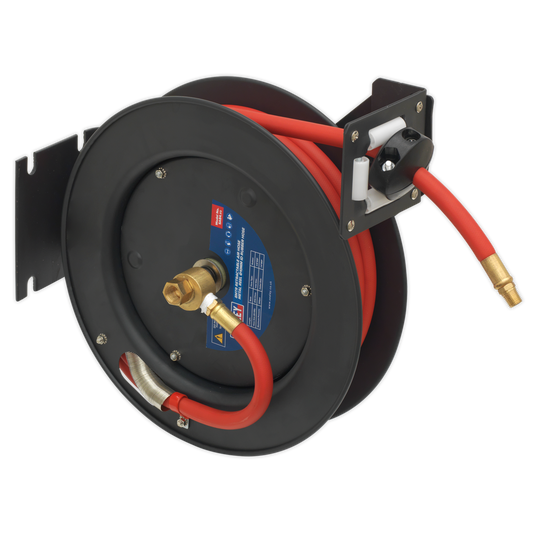 Sealey Retractable Air Hose Steel Reel 8m 10mm ID Rubber Hose 3/8" BSP SA84