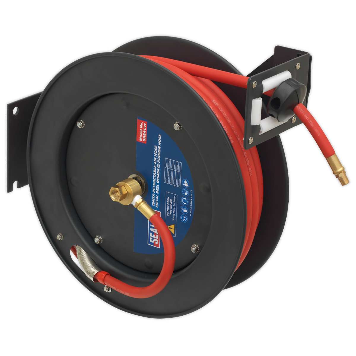 Sealey Retractable Air Hose Metal Reel 15 Metres Ø10mm ID Rubber Hose SA841