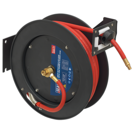 Sealey Retractable Air Hose Metal Reel 15 Metres Ø10mm ID Rubber Hose SA841