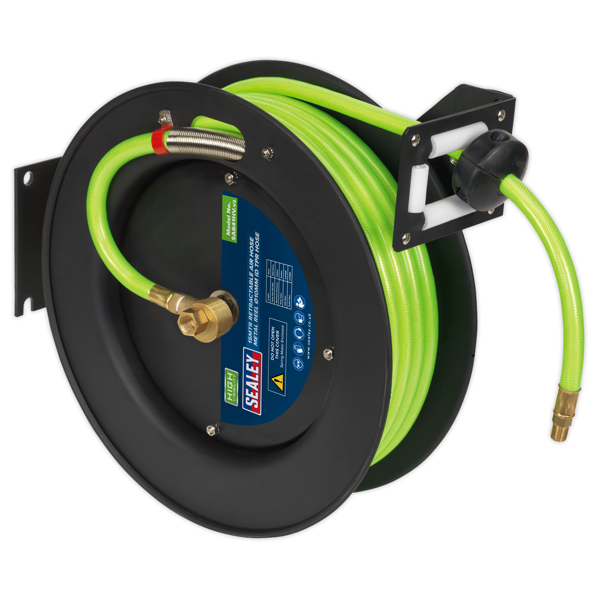 Sealey Retractable Air Hose Metal Reel 15M 10mm ID High Vis TPR Hose SA841HV