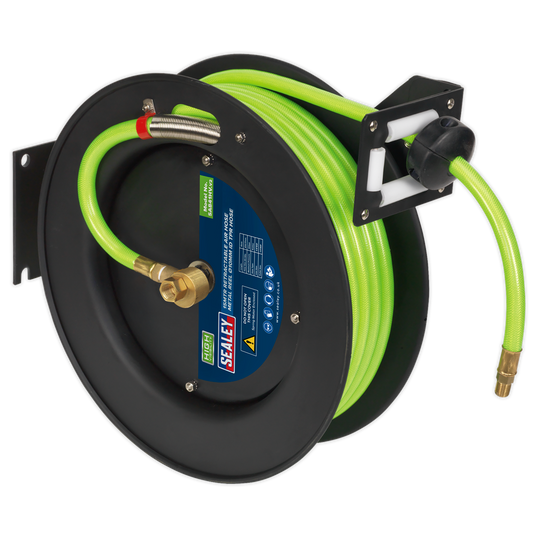 Sealey Retractable Air Hose Metal Reel 15M 10mm ID High Vis TPR Hose SA841HV