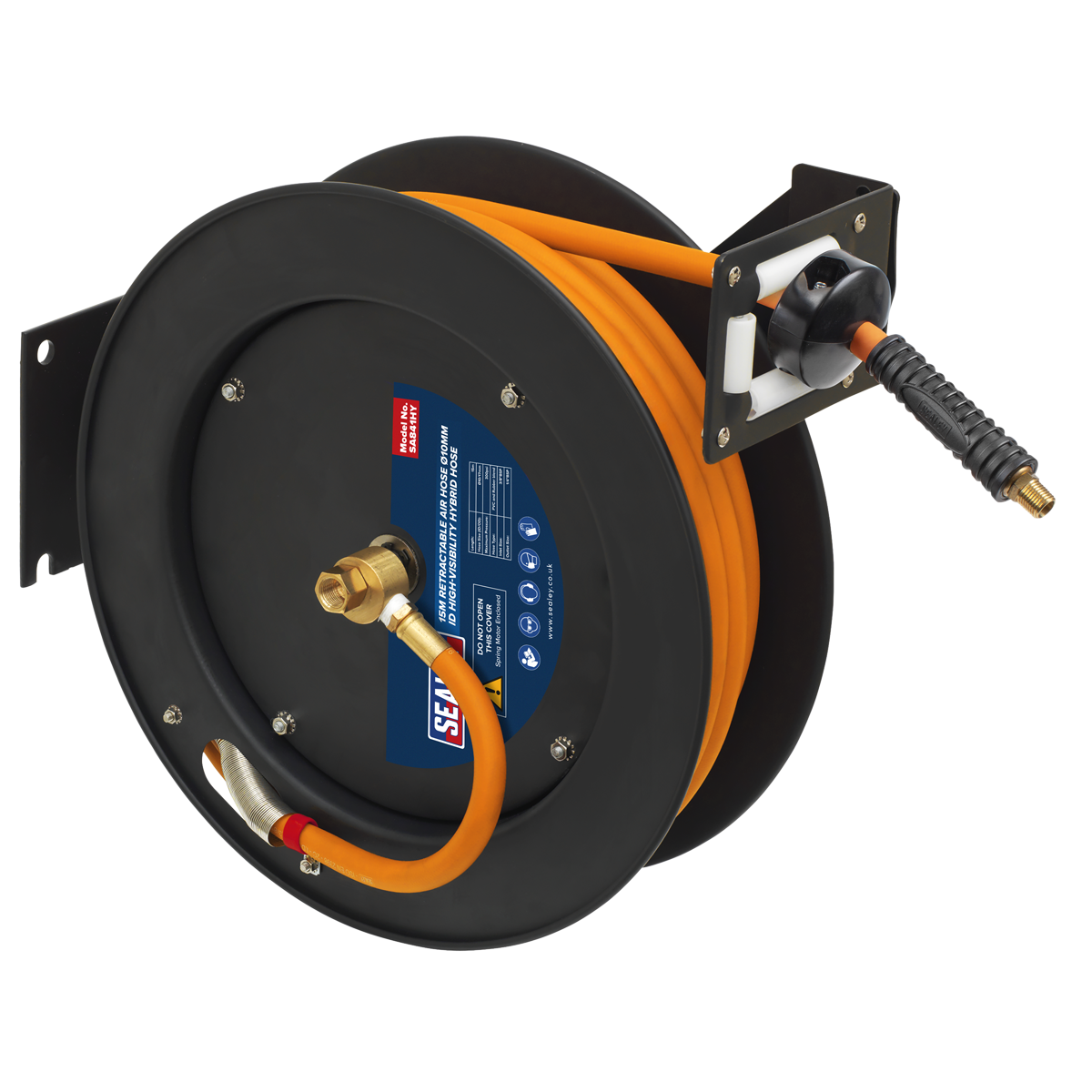 Sealey Retractable Metal Reel 15m Ø10mm ID High-Visibility Hybrid Air Hose
