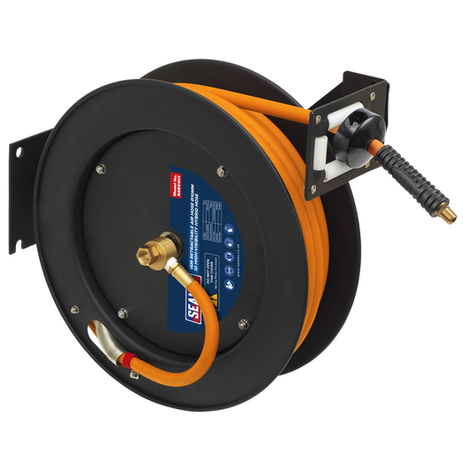 Sealey Retractable Metal Reel 15m Ø10mm ID High-Visibility Hybrid Air Hose