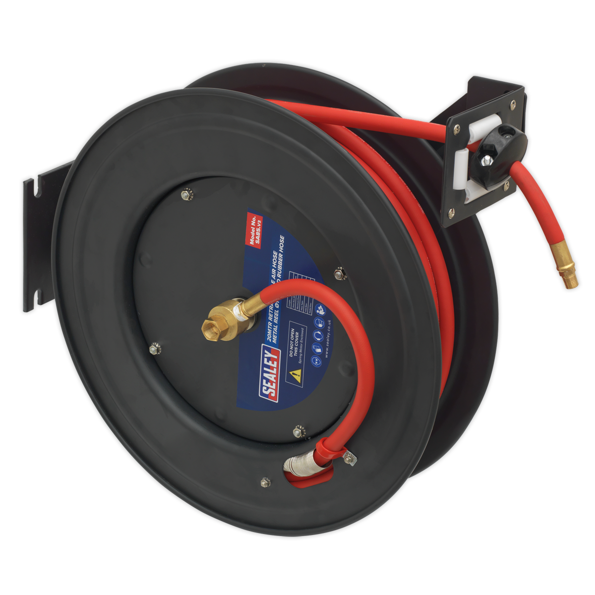 Sealey Retractable Air Hose Steel Reel 20mtr Ø10mm ID Rubber Hose 3/8" BSP SA85