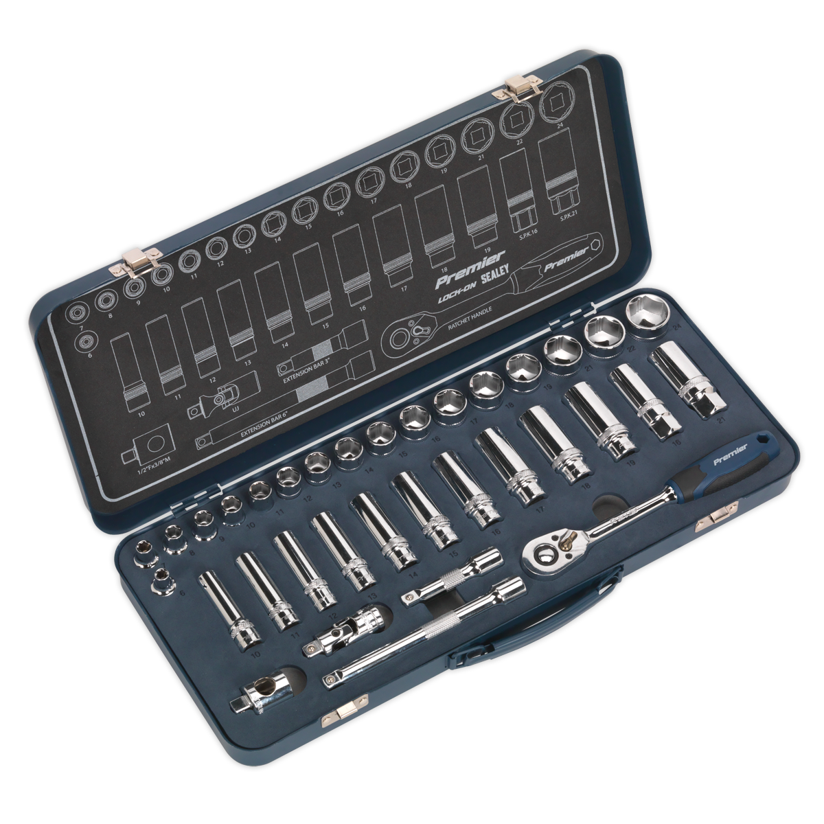 Sealey Socket Set 34 Pieces 3/8" Square Drive Lock-On 6-Point Metric AK27481