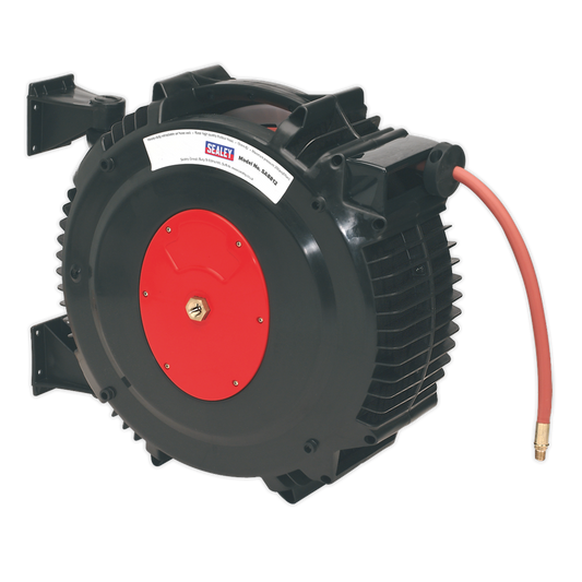 Sealey Retractable Air Hose Reel 15m Ø13mm ID TPR Hose Carry Handle SA8812
