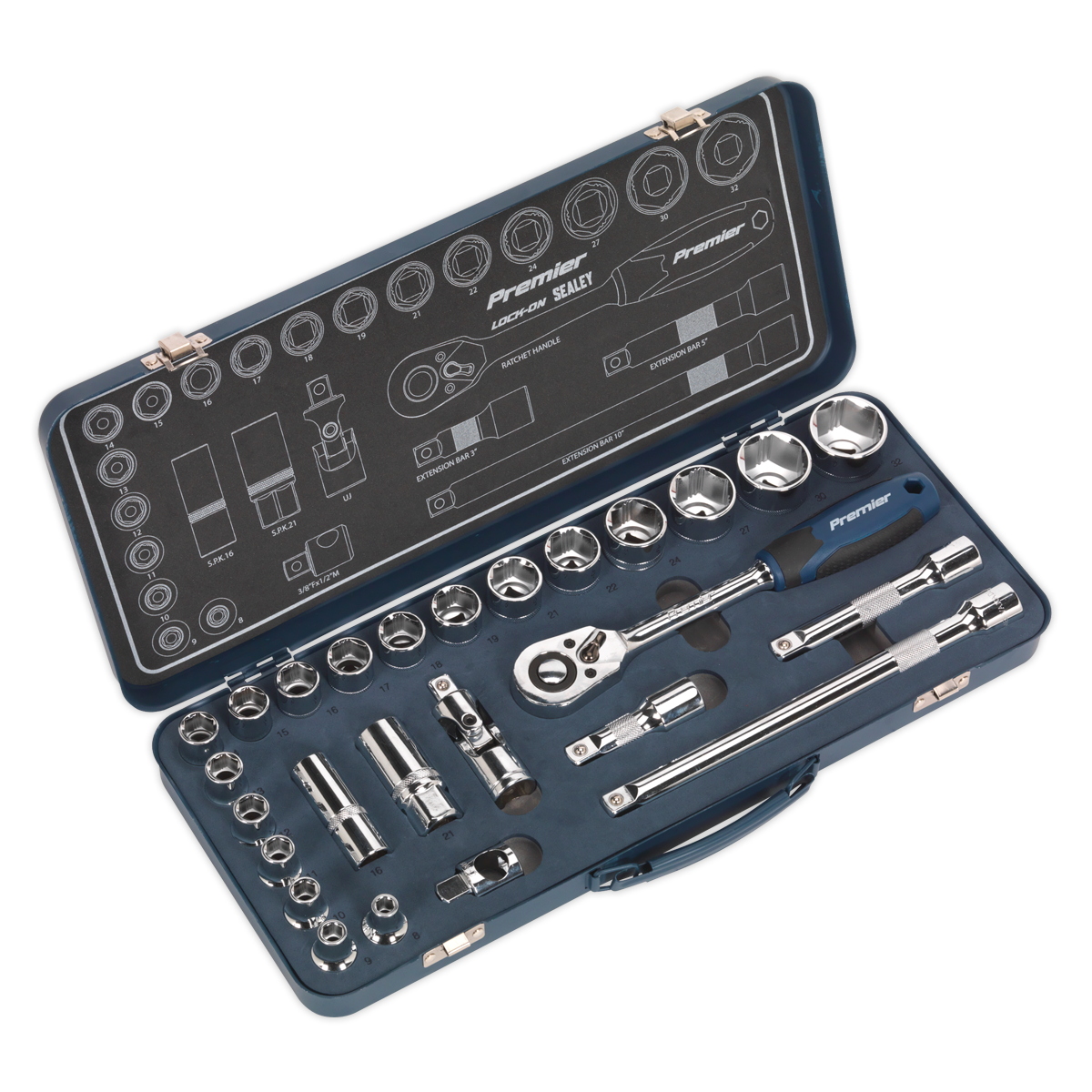 Sealey Socket Set 26 Pieces 1/2" Square Drive Lock-On 6 Point Metric AK27482