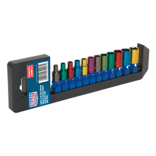 Sealey 12 Pcs Multi-Coloured Socket Set 1/4" Square Drive WallDrive Metric AK282