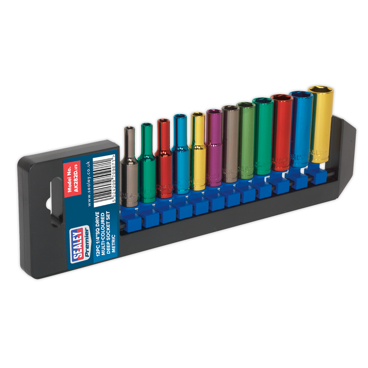 Sealey 12 Pieces 1/4" Square Drive Deep Multi-Coloured Socket Set AK282D