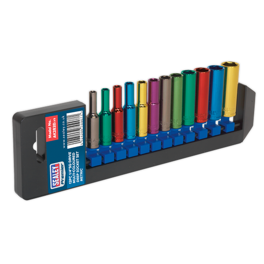 Sealey 12 Pieces 1/4" Square Drive Deep Multi-Coloured Socket Set AK282D