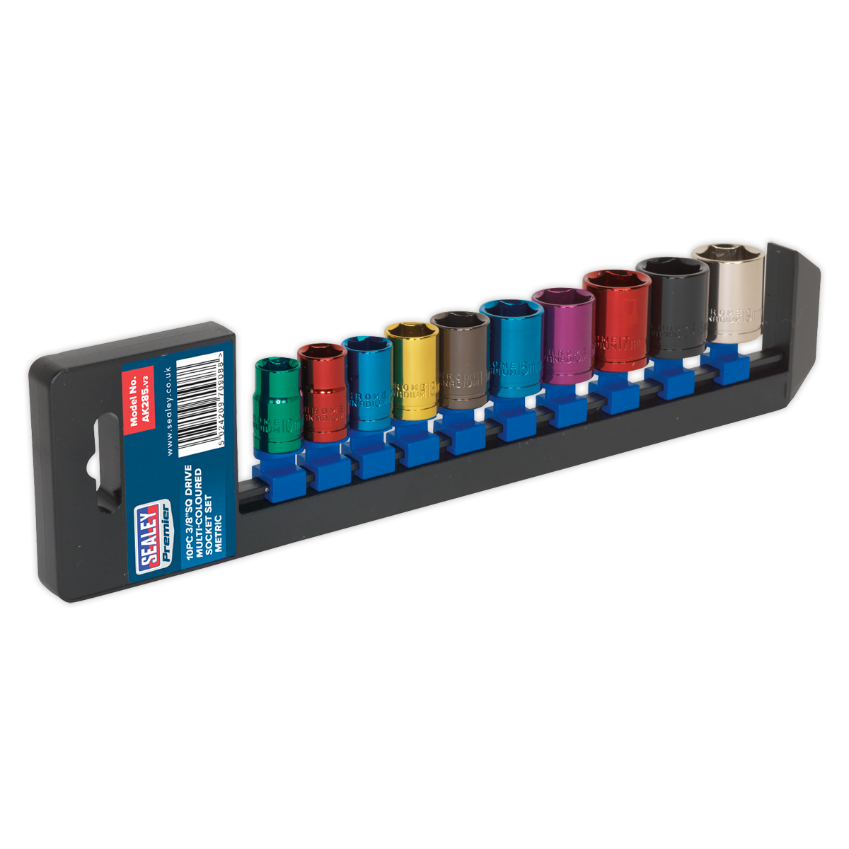 Sealey Multi-Coloured Socket Set 10Pc 3/8" Drive 6-Point WallDrive Metric AK285