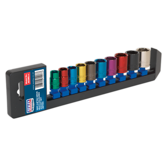 Sealey Multi-Coloured Socket Set 10Pc 3/8" Drive 6-Point WallDrive Metric AK285