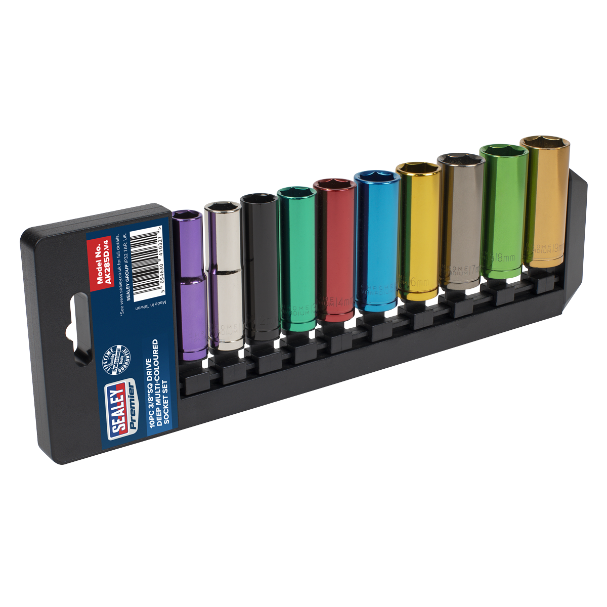 Sealey Multi-colored Socket Set 10Pc 3/8" Drive 6PT Deep WallDrive Metric AK285D