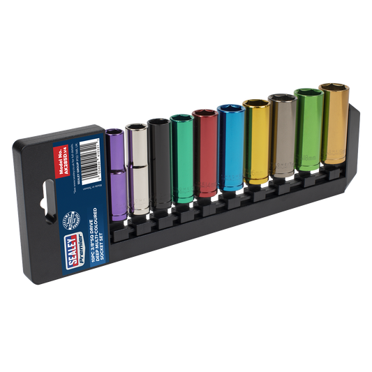 Sealey Multi-colored Socket Set 10Pc 3/8" Drive 6PT Deep WallDrive Metric AK285D