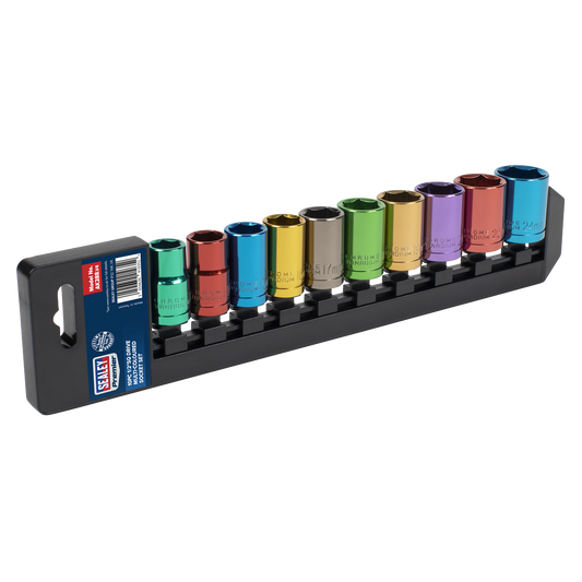 Sealey Multi-Coloured Socket Set 10 Pcs 1/2" Square Drive WallDrive Metric AK288