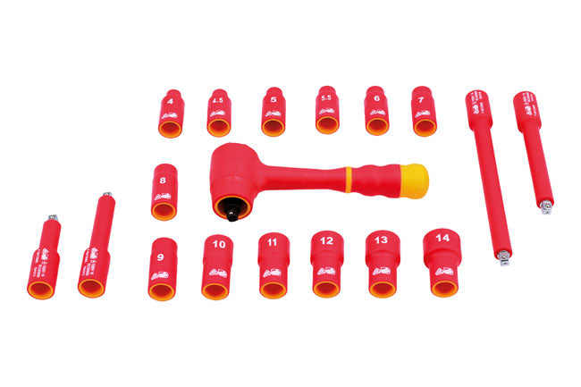 LASER 6145 Insulated Socket Set 1/4" Drive 18Pc VDE Certif For Hybrid Vehicles