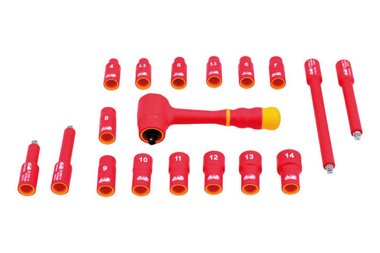 LASER 6145 Insulated Socket Set 1/4" Drive 18Pc VDE Certif For Hybrid Vehicles