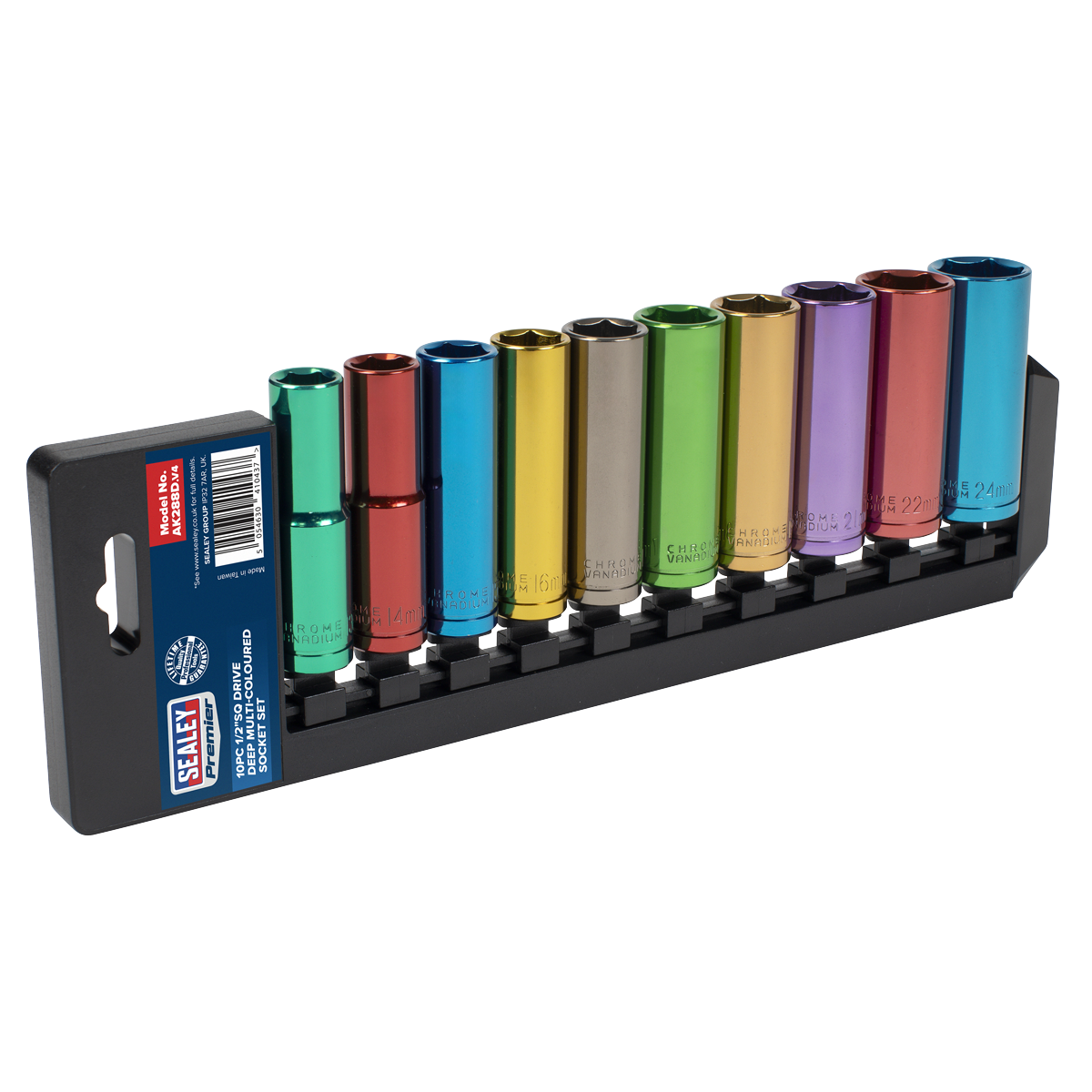 Sealey Multi-colored Socket Set 10 Pcs 1/2" Square Drive Deep WallDrive AK288D