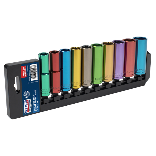Sealey Multi-colored Socket Set 10 Pcs 1/2" Square Drive Deep WallDrive AK288D