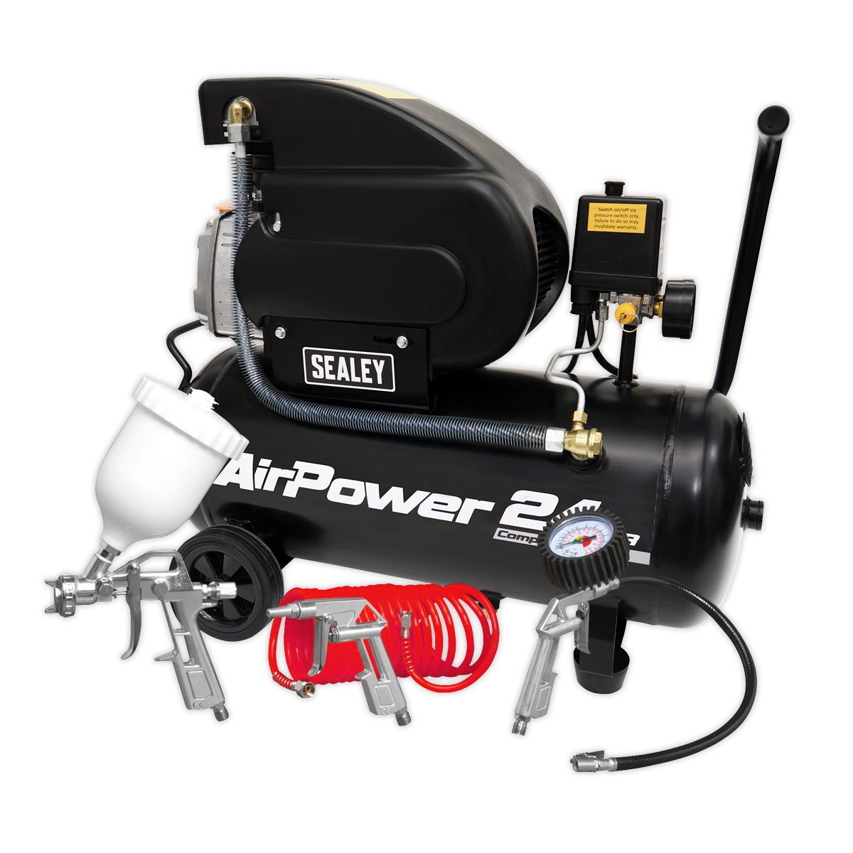 Sealey Compressor 24L Direct Drive 2hp With 4pc Air Accessory Kit SAC2420APK