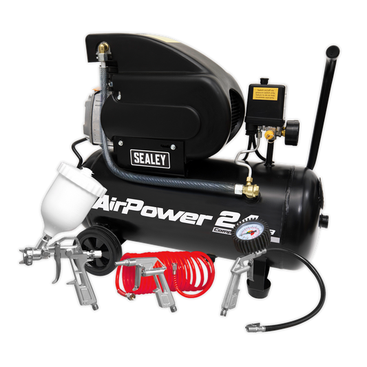 Sealey Compressor 24L Direct Drive 2hp With 4pc Air Accessory Kit SAC2420APK