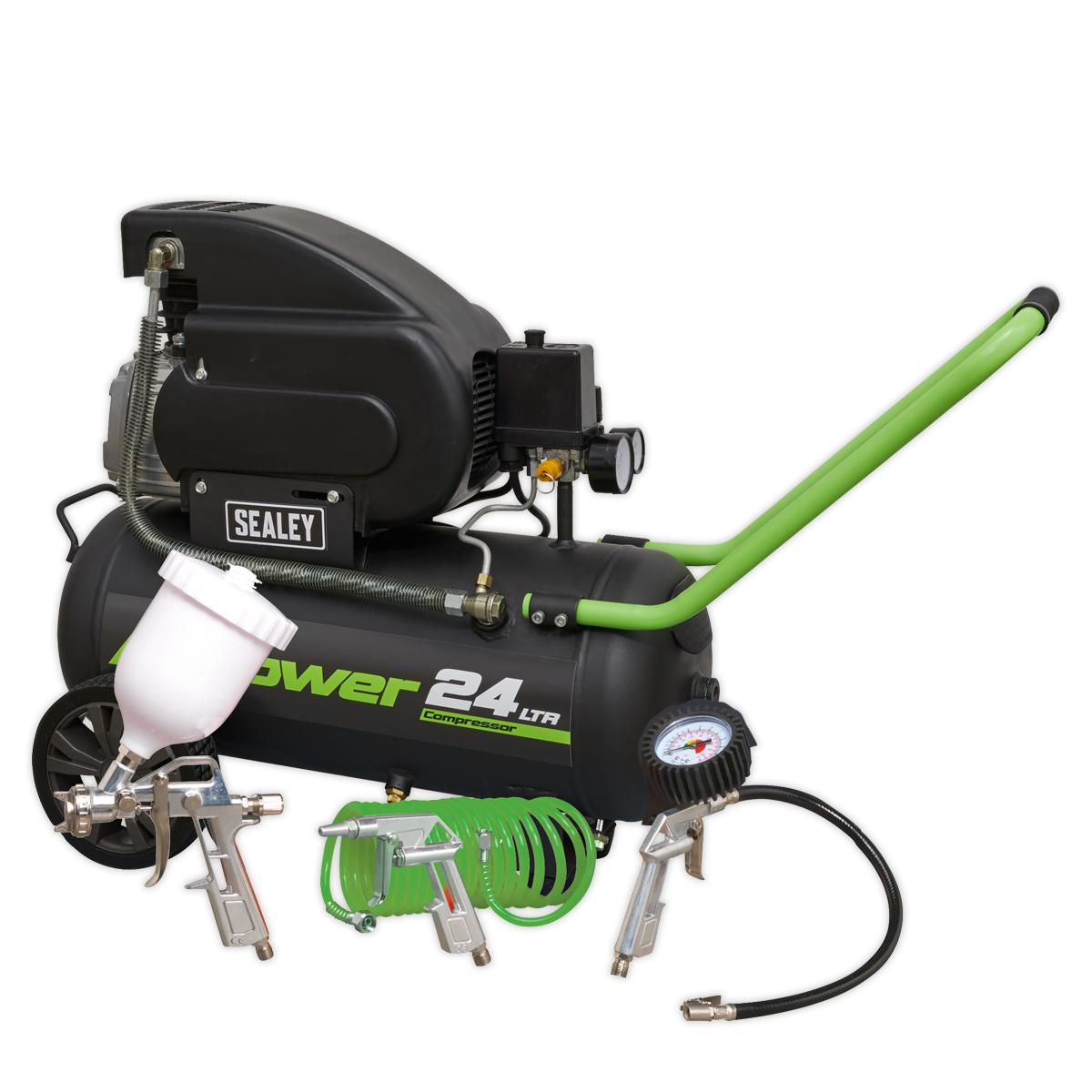 Sealey 24L Direct Drive Air Compressor 2hp With 4pc Air Accessory Kit SAC2420EPK