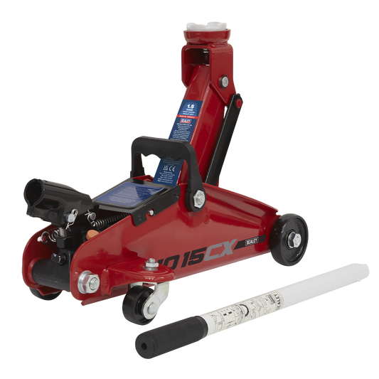 Sealey Trolley Jack 1.5 Tonne Short Chassis One-Piece Pumping Handle 1015CX