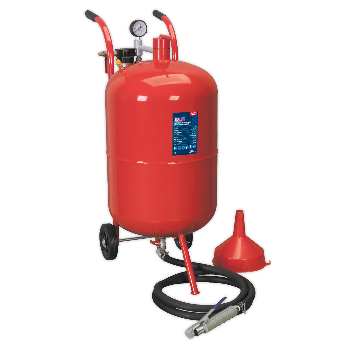Sealey Shot Blaster With Water Trap & Wheels 2.4m Rubber Hose 75 Litres SB998