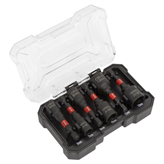 Sealey Nut Driver Set 6 Pieces Impact Grade 6 7 8 10 12 13mm 1/4" Hex AK8287