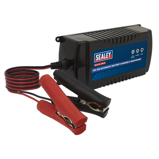 Sealey 12V 15A Fully Automatic Battery Charger & Maintainer Charge - Black SBC15