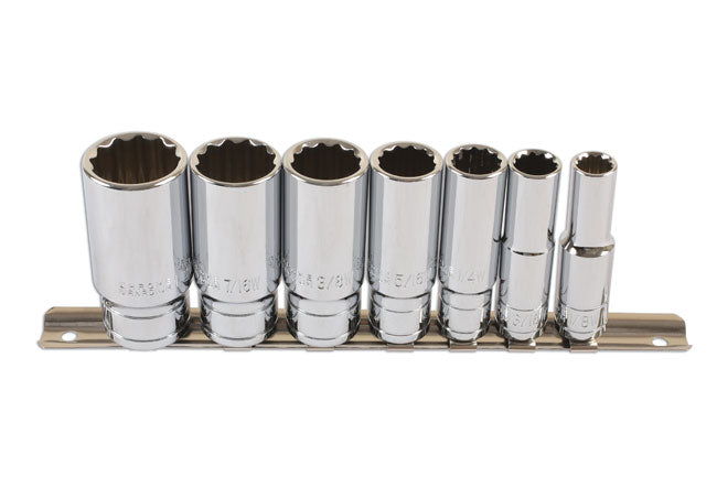 LASER 6194 7-Piece 3/8" Drive Whitworth Deep Socket Set Chrome Vanadium Steel
