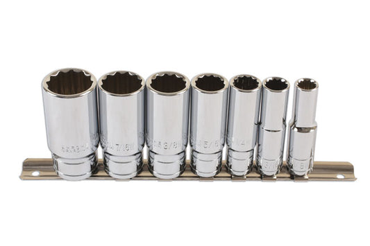 LASER 6194 7-Piece 3/8" Drive Whitworth Deep Socket Set Chrome Vanadium Steel