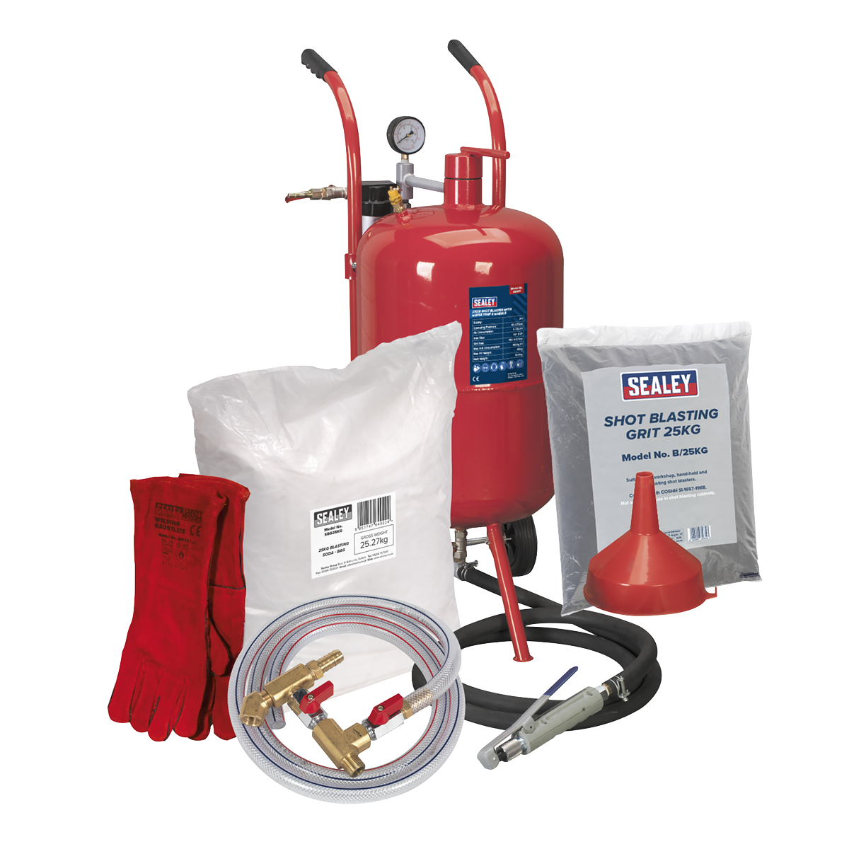 Sealey Shot & Soda Blasting Kit With Lined Leather Welding Gauntlets SBKITA