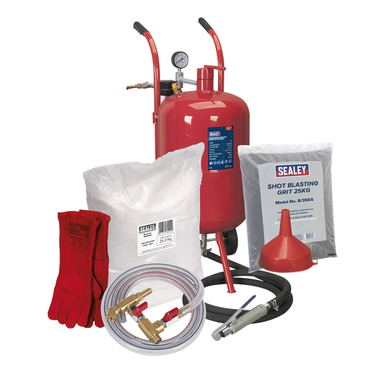 Sealey Shot & Soda Blasting Kit With Lined Leather Welding Gauntlets SBKITA