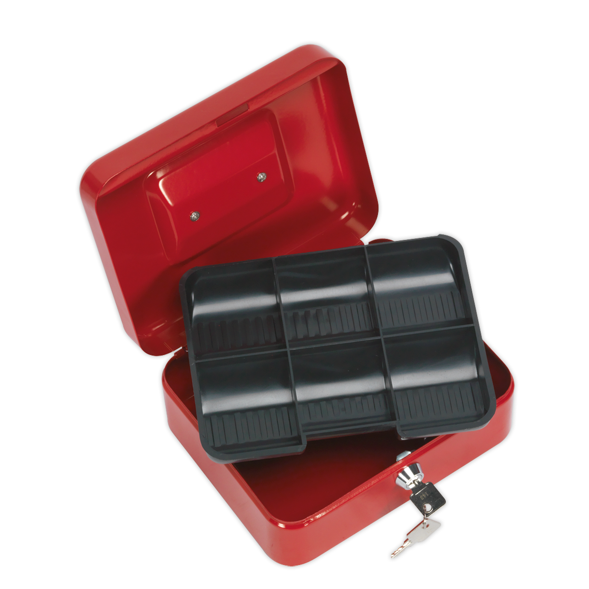 Sealey Key Lock Cash Box 6 Coin Compartments 2 Keys 200mm x 160mm x 90mm SCB2