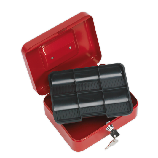 Sealey Key Lock Cash Box 6 Coin Compartments 2 Keys 200mm x 160mm x 90mm SCB2