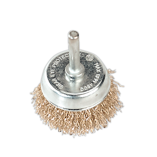 Sealey 50mm Wire Cup Brush With Ø6mm Shaft Crimped Brassed Steel Filaments SCB50