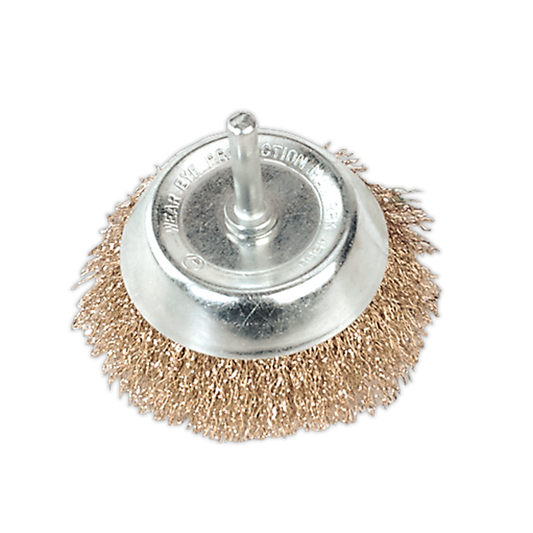 Sealey 75mm Wire Cup Brush With Ø6mm Shaft Crimped Brassed Steel Filaments SCB75