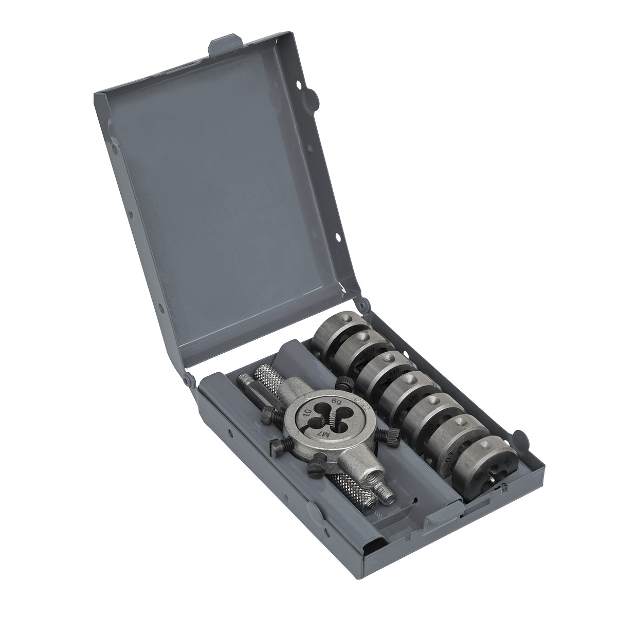 Sealey Split Die Set With Retention Screws and Steel Knurled Handles 9pc AK3009
