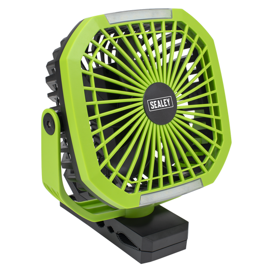 Sealey 4-Speed Portable Clip Fan with Worklight 8" Multiple Speeds Rechargeable